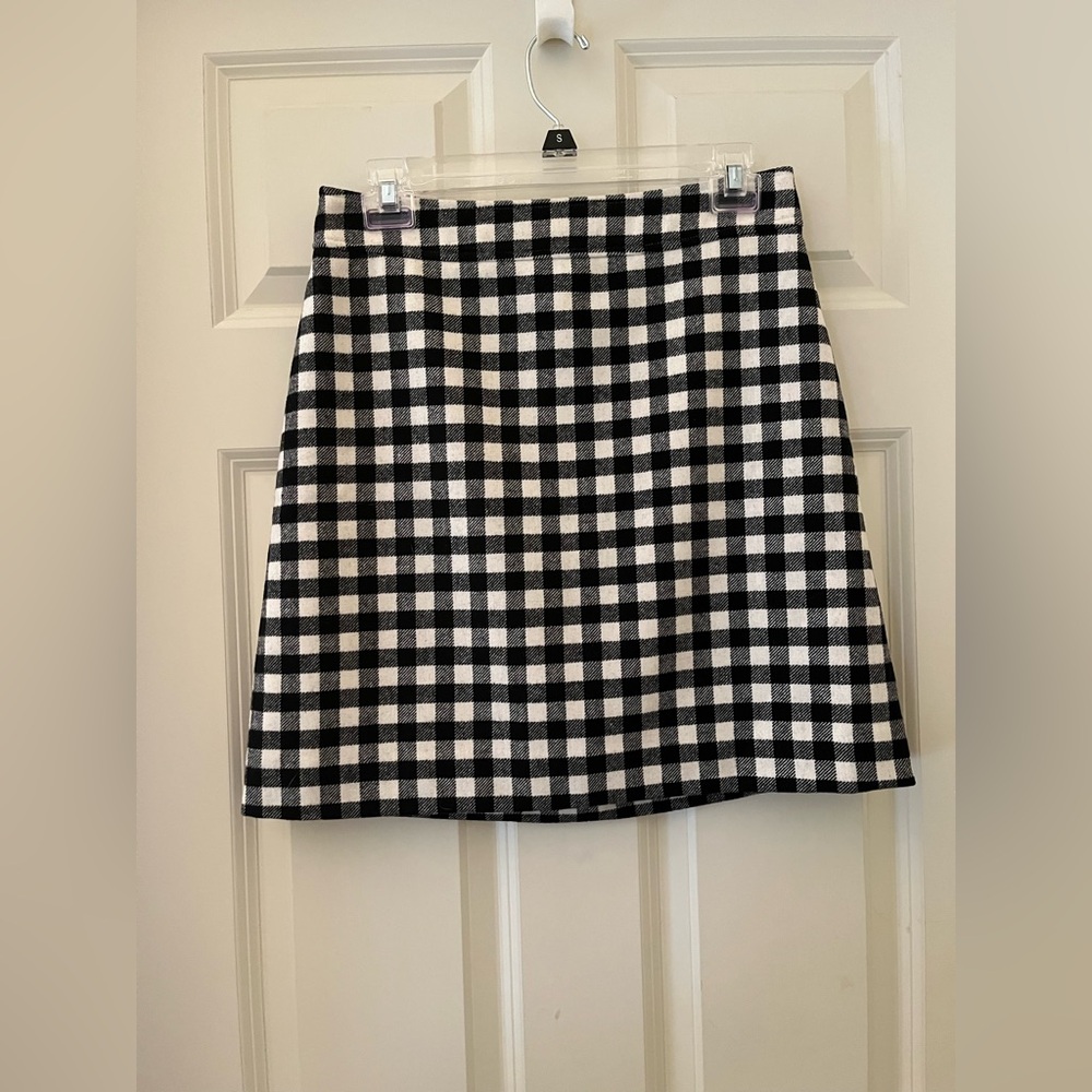 J.Crew white & Black gingham check wool blend skirt holiday Preppy lined size 4